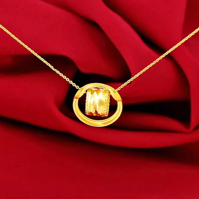Pure Gold & Warm Smart Cylinder Pendant Necklace For Women 24K Gold AU999 | Fine texture, soft luster