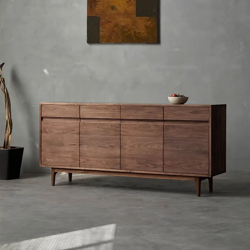 Black walnut solid wood dining side cabinet, living room storage entrance cabinet