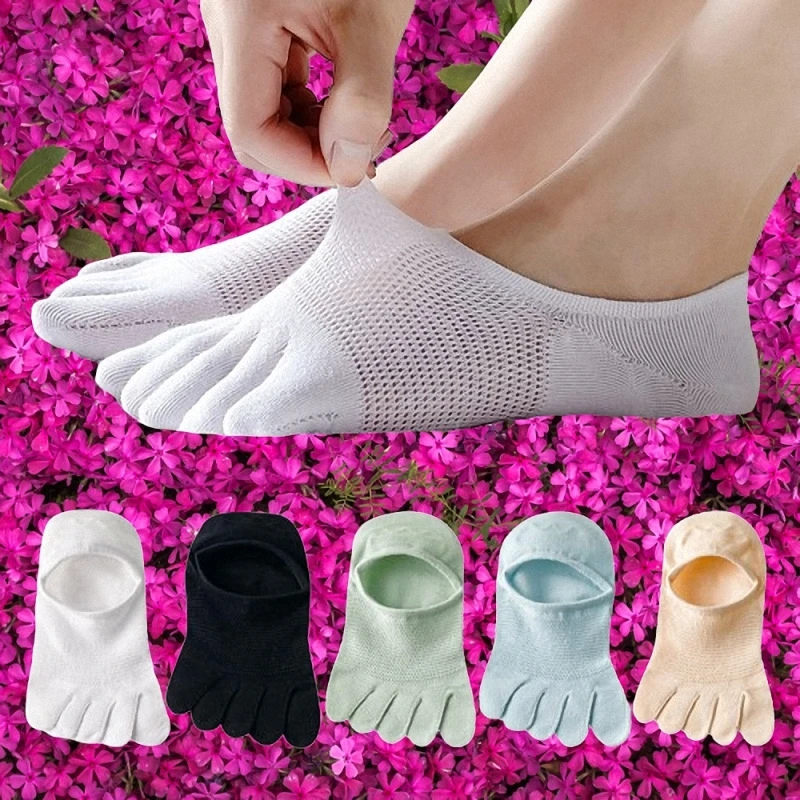 5/10 Pairs Fashion Sweat-absorbent Shallow Mouth Invisible Split-toe Socks Boat Socks Summer Thin Cotton Socks Five-toe Socks