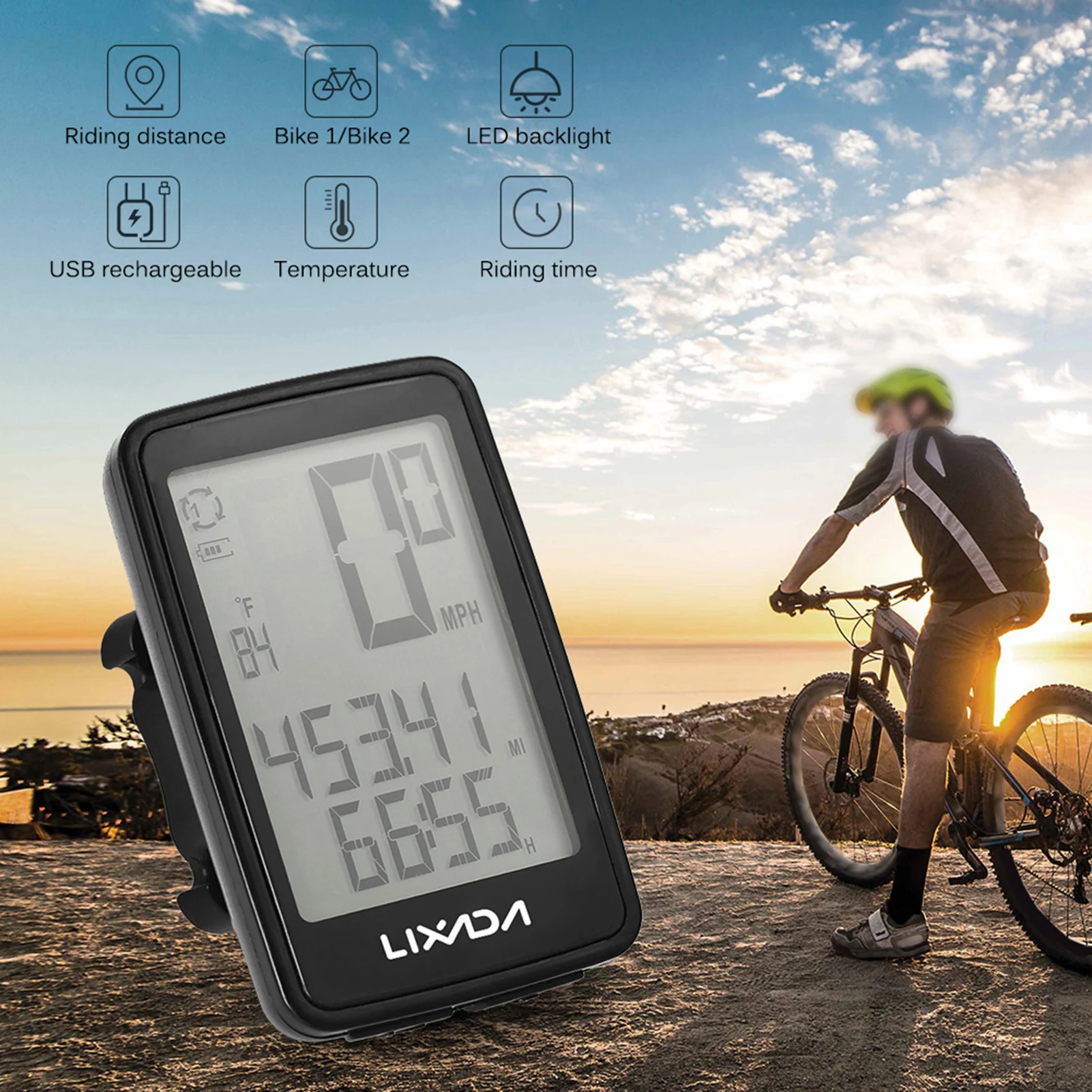 Lixada USB Rechargeable Cycle Computer Multifunctional Easy Using Wireless Bike Cycle Computer with Bicycle Speedometer Odometer