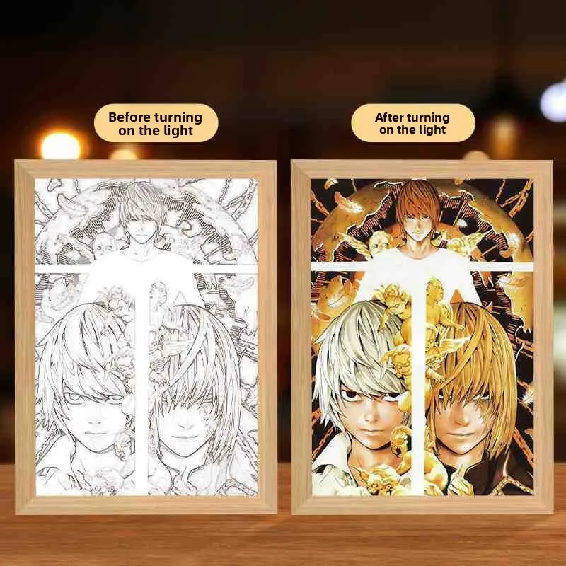 22cm/8.66in Death Note Anime 3D Light Painting Lamp Led Collectible Peripherals Creativity Night Desktop Display Room Decoration