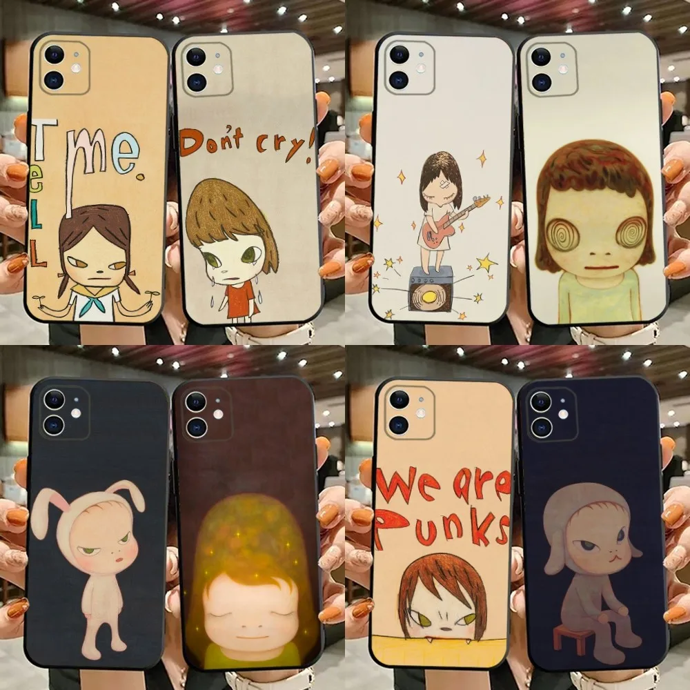 Yoshitomo Nara Art Phone Case For iPhone 15,14,13,12,11,Plus,Pro Max,XS,X,XR,SE,Mini,8,7 Soft Silicone Black Cover