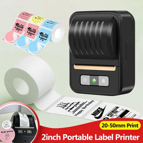 Mini impresora de etiquetas portátil N20 y papel adhesivo redondo de Color blanco, impresión Bluetooth para panadería, postre, negocios, uso doméstico