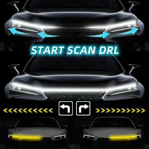 New LED Car Hood Decorative Light Strip Start Scan Dynamic Ambient Light Car Daytime Running Light DRL With Turn Signal Lamp 12V