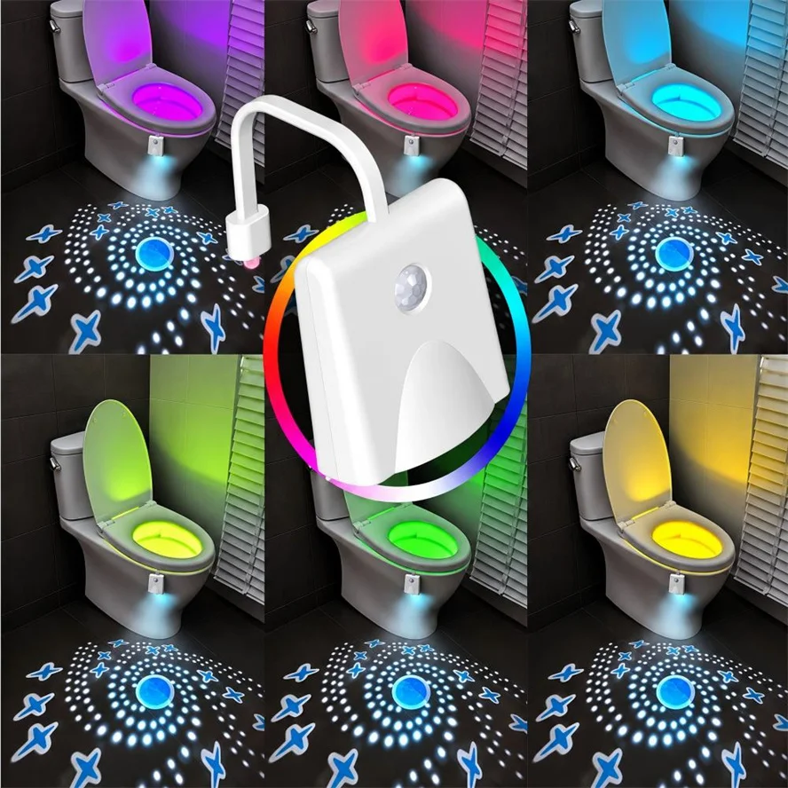 Human Motion Sensing Toilet Light LED with Star Projector Color Dimming Cool and Fun Waterproof Backlit Home Wc Toilet Light