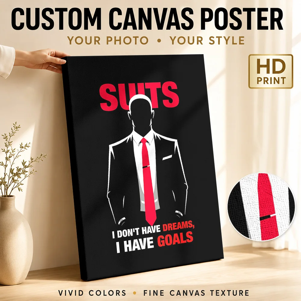Suits Inspirational Quote Framed Canvas Poster Personalized Photo Monochrome Wall Art For Cinema Lounge, Film Collector Gift