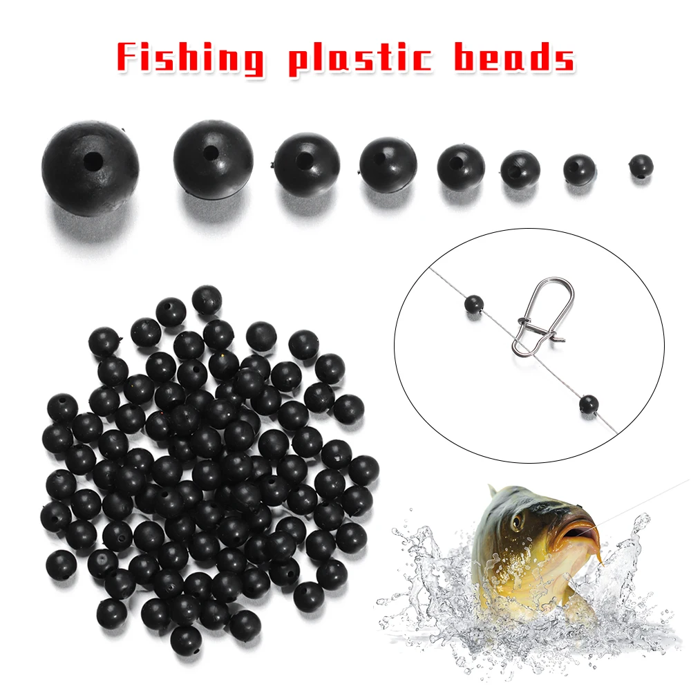 100pcs/lot Fishing Beads Space Stopper Black 3mm-12mm Round Soft and hard beans Fishing Lures bait Hook Rig Accessories