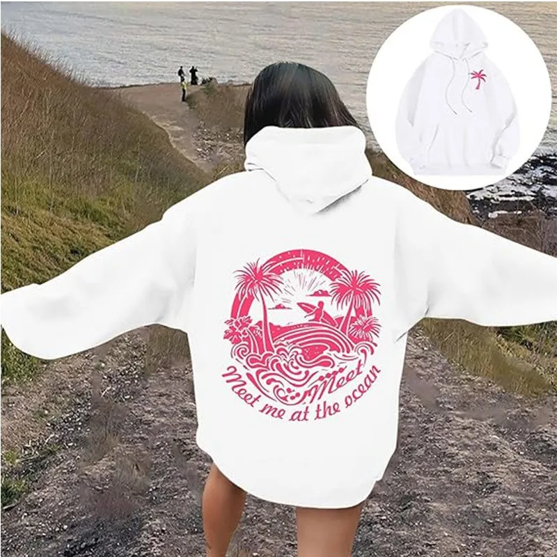 เสื้อฮู้ดพิมพ์ลาย Chasing Sunsets รุ่นใหม่สำหรับผู้หญิง ไซส์ยุโรป แขนเสื้อแบบเปิดไหล่ ดีไซน์เก๋สำหรับการค้าอีคอมเมิร์ซข้ามพรมแดน