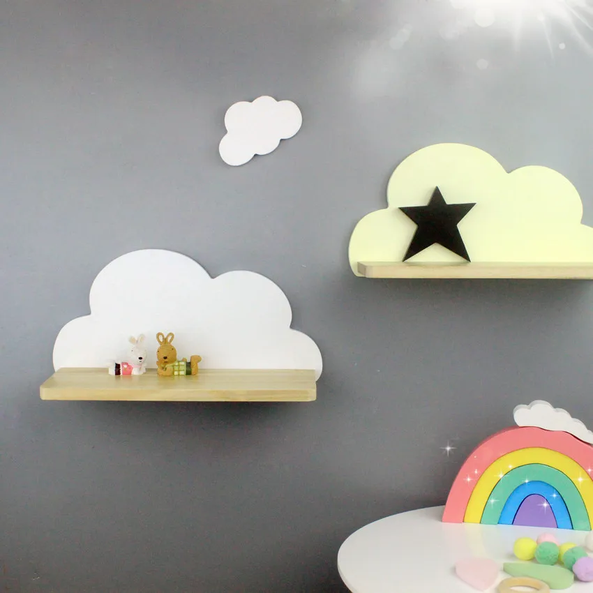 Nordic Style 5 Colors Cloud Wooden Wall Shelf Cute Decoration Storage Rack Organizer Board for Children Baby Kids Room Home