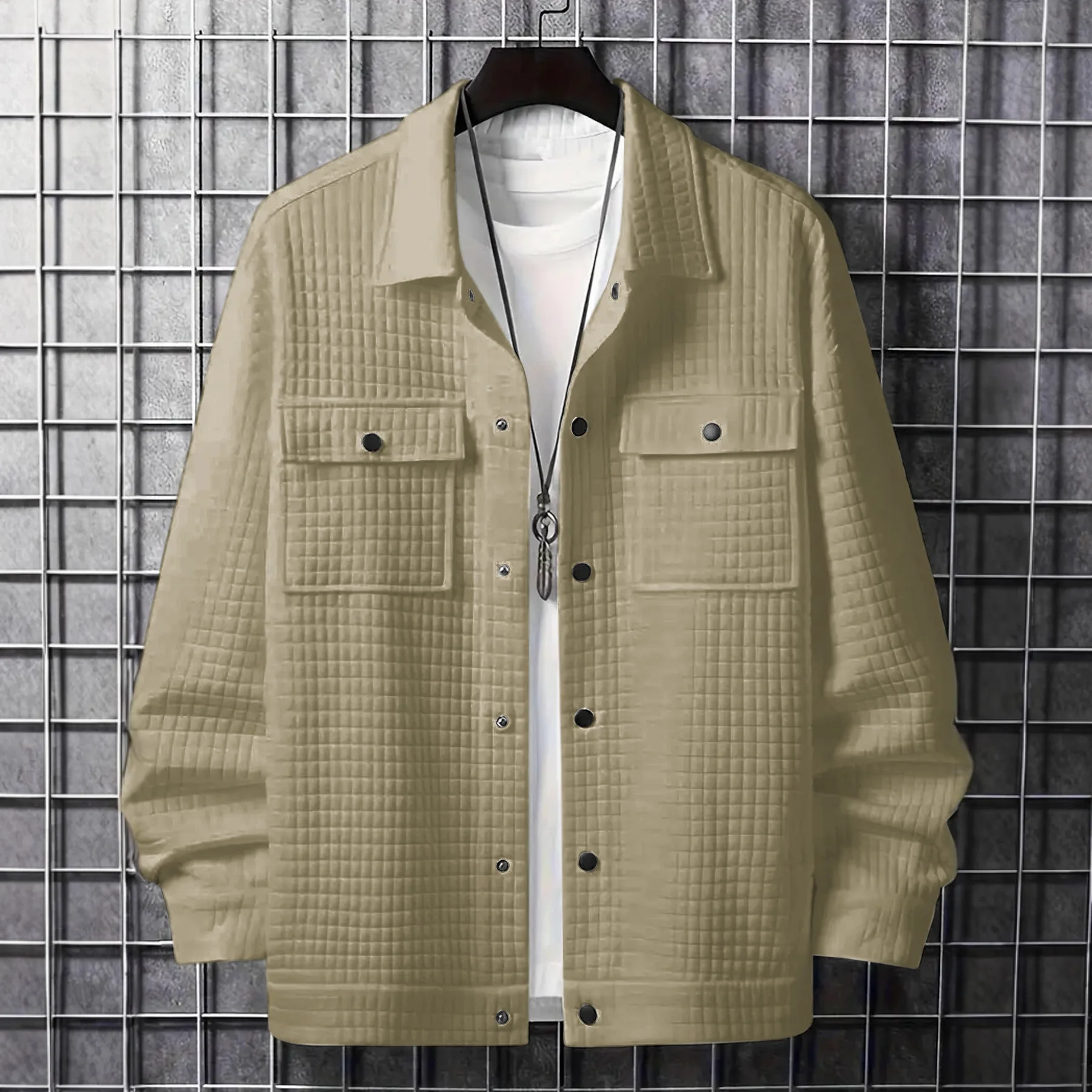 

Spring and Autumn New Men's Jacket Fashion Versatile Trend Casual Breathable Solid Color Lapel Outer Jacket Cw43218