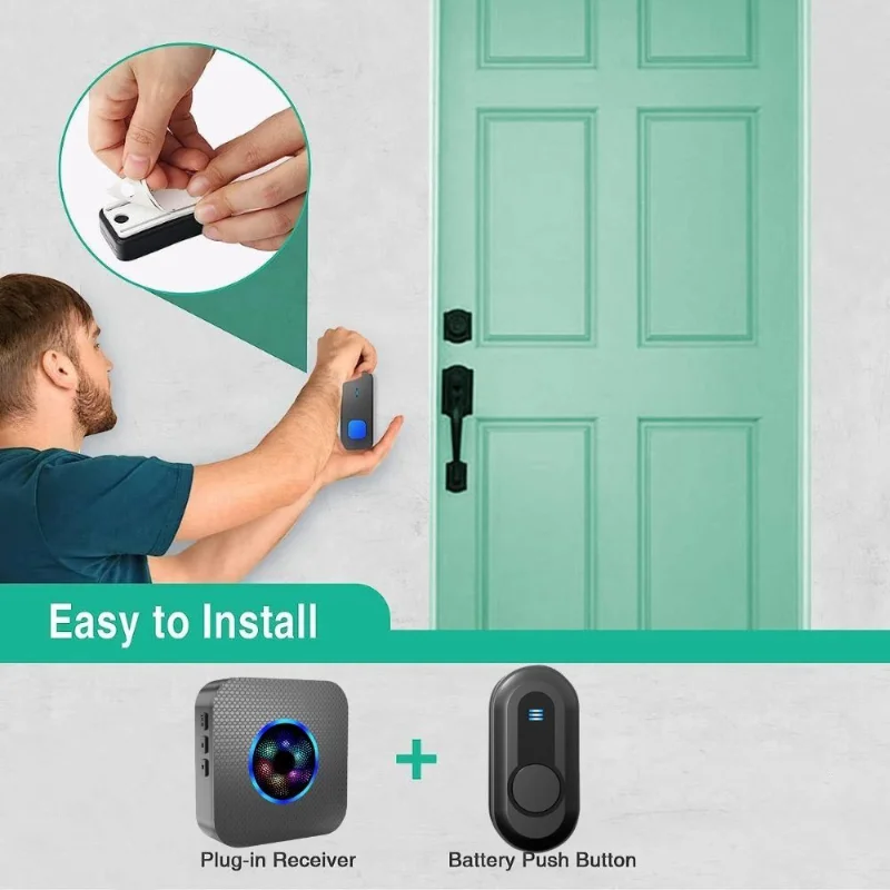 Colorful flashing wireless smart doorbell, 55 music, 5 volume levels, loud enough for classrooms and family apartments