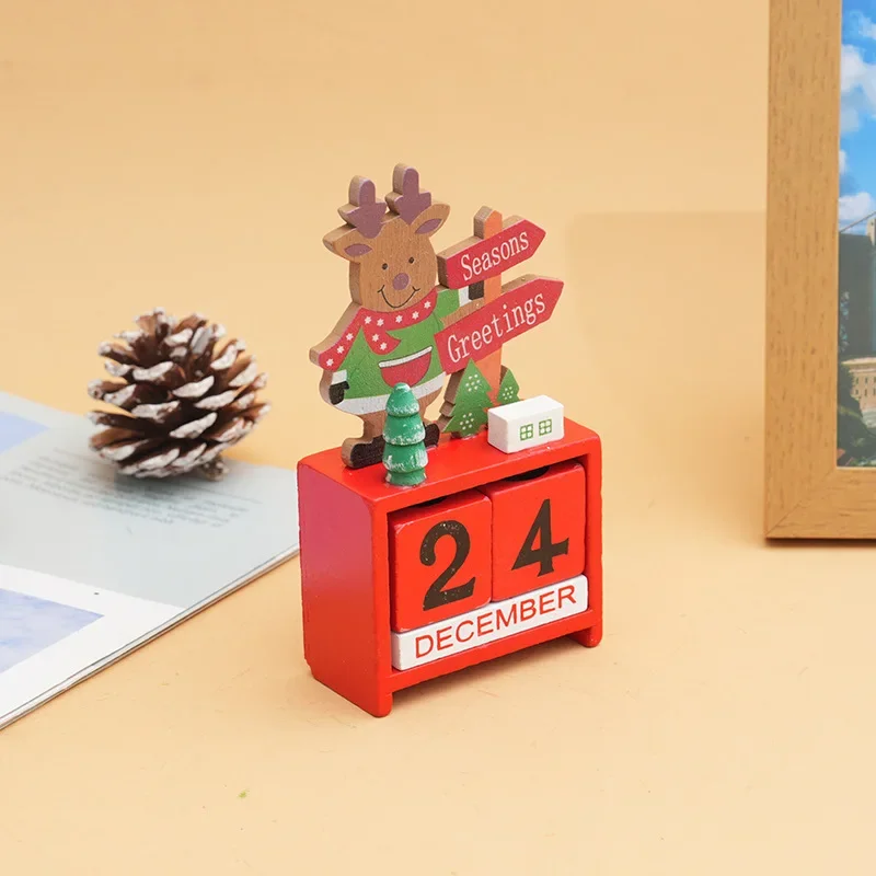 2024 Christmas Wooden Calendar Countdown Santa Claus Snowman DIY for Tabletop Ornaments Decoration Toys Gifts