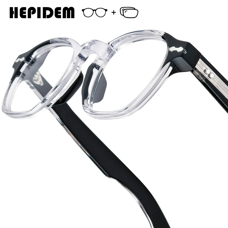 HEPIDEM Progressive Prescription Glasses Anti Blue Myopia Optical Lens Eyewear Men Acetate Square Eyeglasses RINI