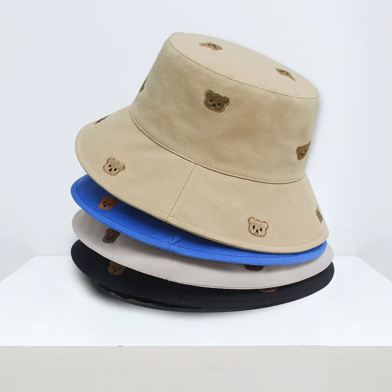 Cotton Cartoon Bear Embroidery Bucket Hat Fisherman Hat Outdoor Travel Sun Cap for Men and Women 201