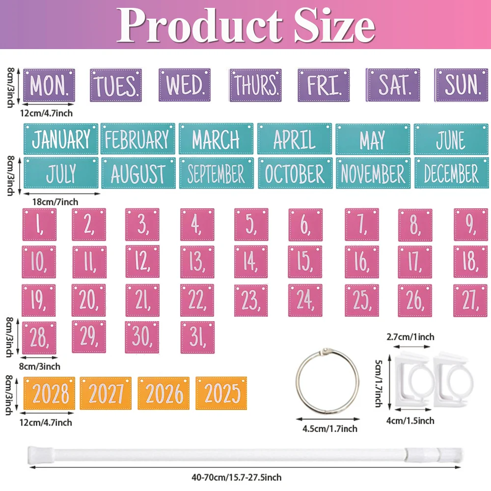 مجموعة لوحة إعلانات تقويم قابلة للطي بألوان قوس قزح مع حامل، حامل تقويم قابل للتعديل يتضمن 54 بطاقة تاريخ لديكور المنزل في الفصل الدراسي