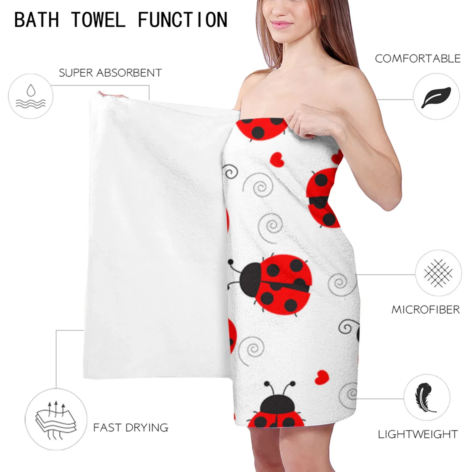 Ladybug Beach Towel Microfiber Cartoon Insect Bath Towel Quick-dry Swimming Cover Soft Portable Camping Sport Spa Travel Towels