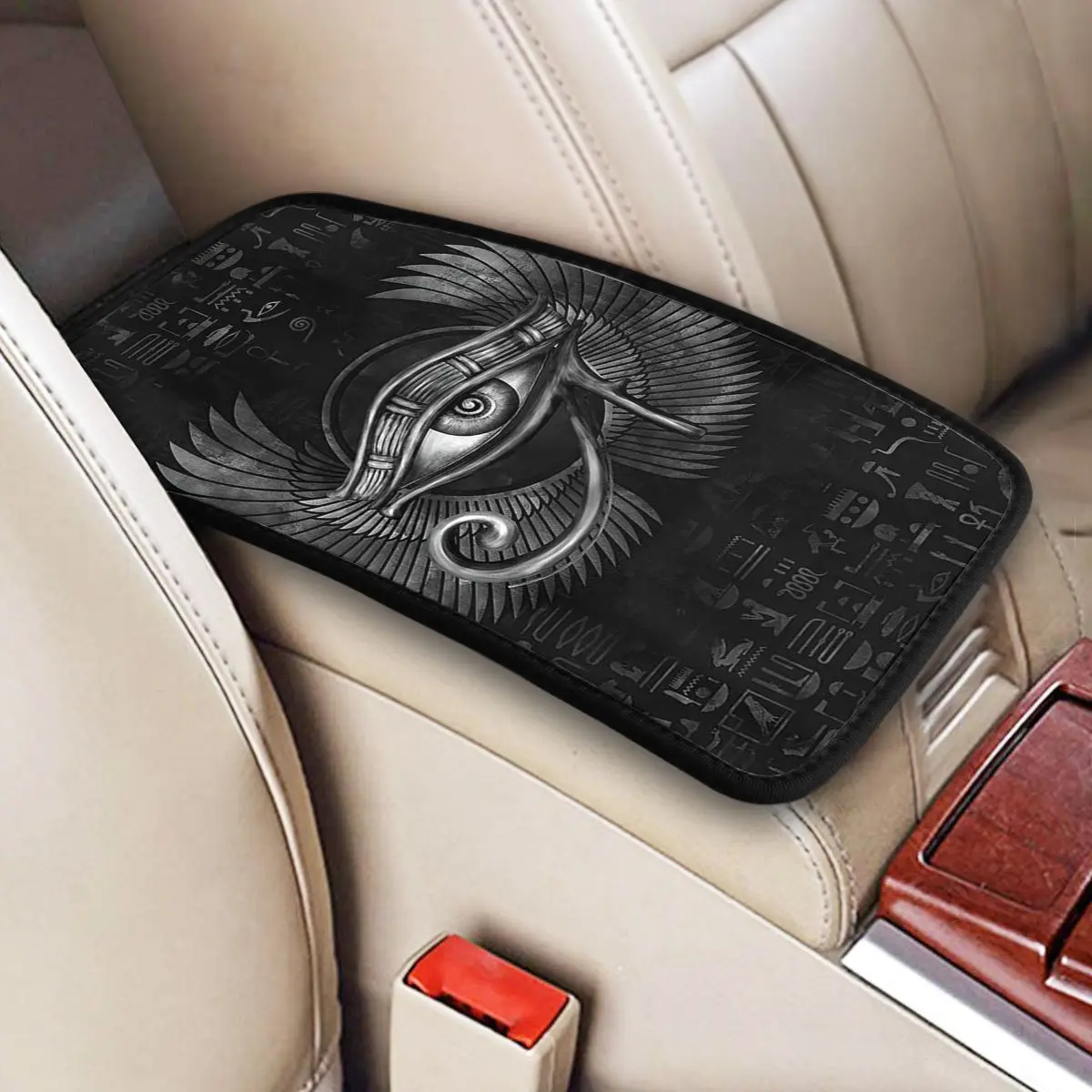 Egyptian Eye Of Horus Center Handle Box Pad Cushion for Cars Wadjet Auto Interior Egypt Ethnic Arm Rest Cover Mat Leather