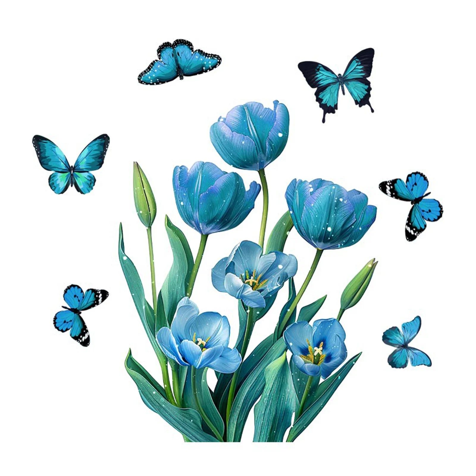 PVC Transparent Film Blue Flower Tulip Door Monitor Brightness Wall Dry Neatly Wall Stickers Environmentally Friendly Notes