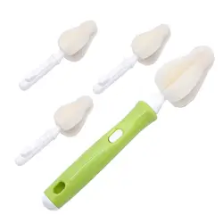 Sponge Brush Baby Nipple Milk Bottle Cup 360 Degree Clean Pacifier with 4pcs Replacement Sponge Heads