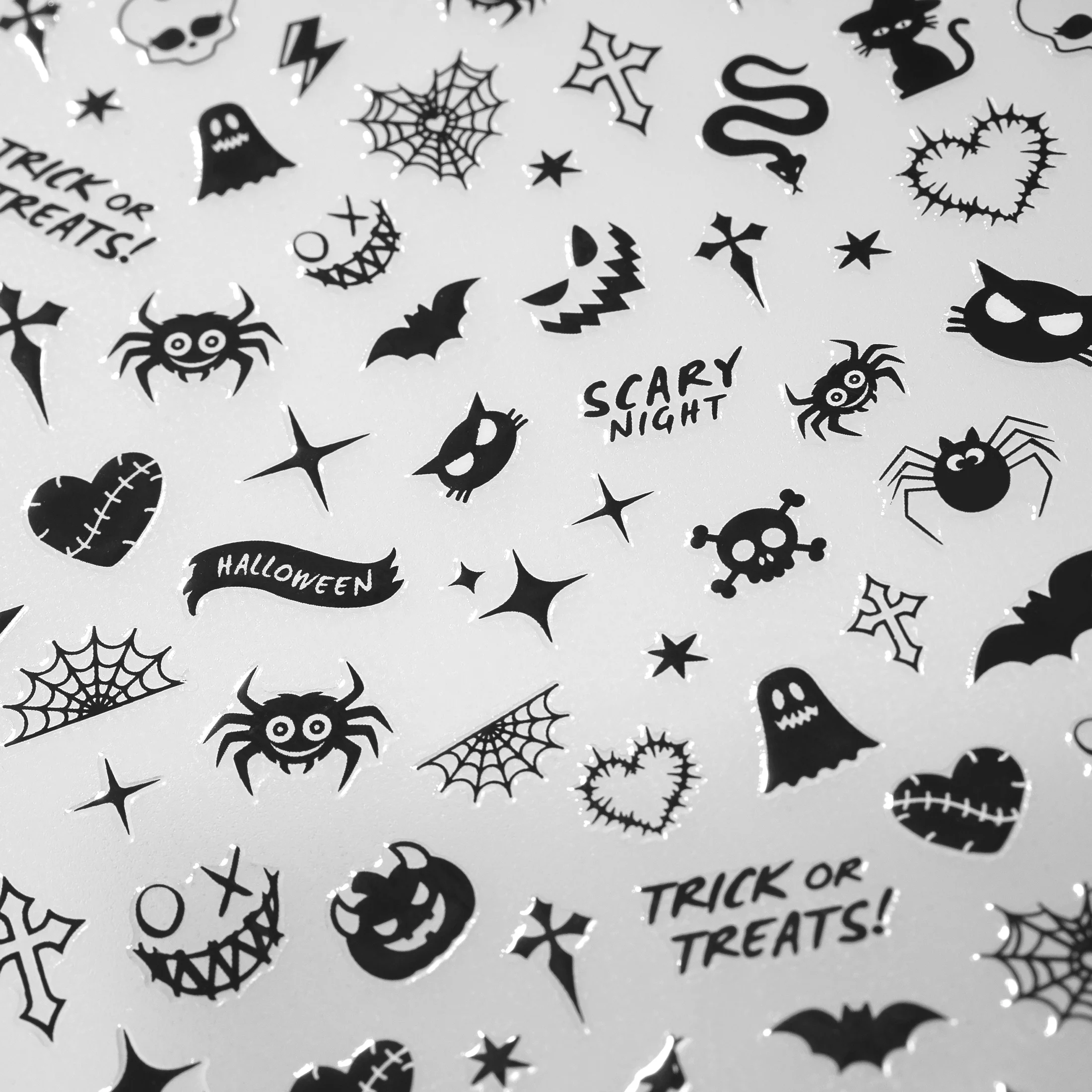 3D ฮาโลวีนสติ๊กเกอร์เล็บ Skull ฟักทองค้างคาว Spider Web ออกแบบเล็บสติ๊กเกอร์ Punk Goth สไตล์สติกเกอร์สําหรับเล็บ DIY