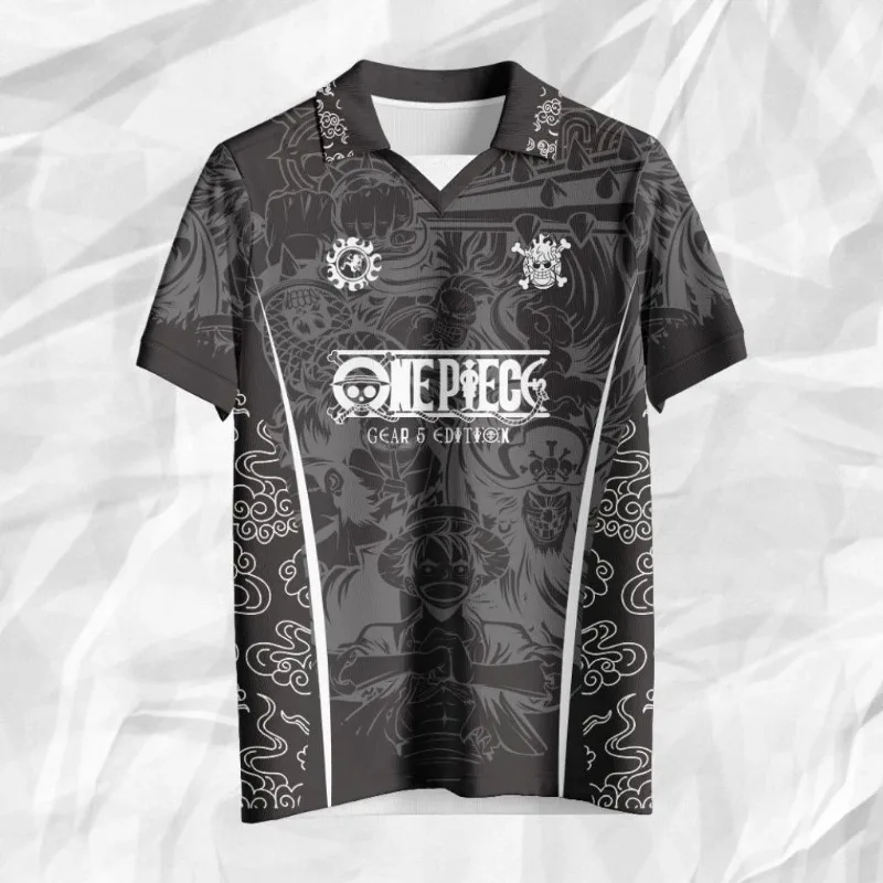 Camiseta Polo de Anime con Estampado 3D de One Piece Luffy Gear 5, Color Negro y Blanco, Estilo Urbano Japonés, Unisex, Informal