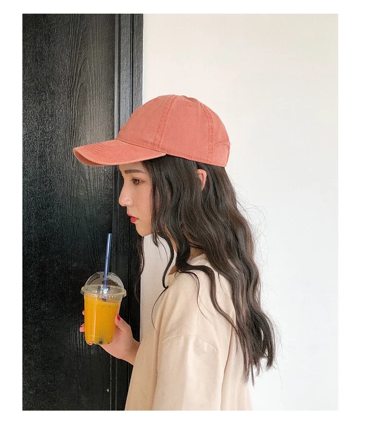 Frauen Männer Baumwolle Solide Baseball Kappe Mode Snapback Hut Weibliche Outdoor Einfache Gewaschen Vintage Visier Beiläufige Kappe Hut Für Frauen Männer – Detail 2