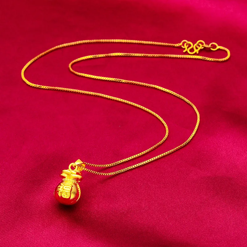 Viora Jewelry Solid Lucky Pouch Necklace for Women, 24K Gold, AU999 | Minimalist smooth pouch on delicate chain, subtle elegance