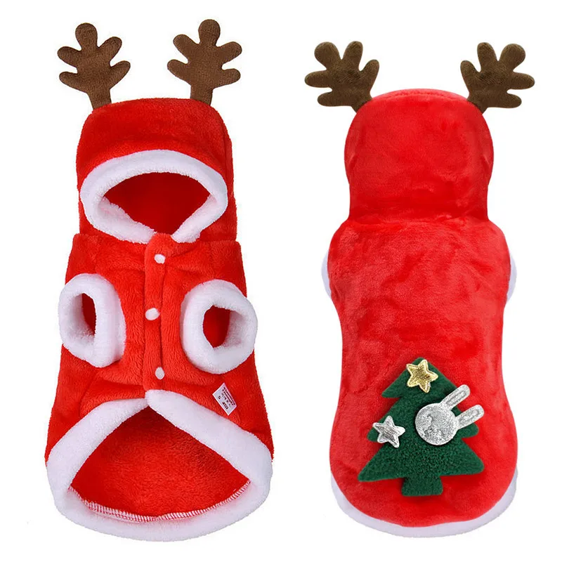 Christmas Clothes Elk Pet Cats Dogs Winter Chihuahua Pug Costume Flannel Warm Festive Coat Puppy Accessories Pet Clothing Gift