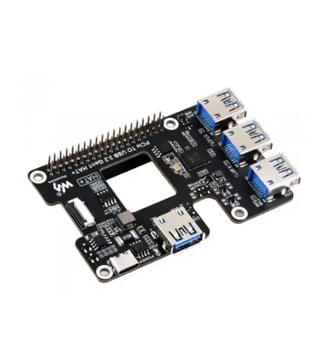 PCIe To USB 3.2 Gen1 HAT for Raspberry Pi 5,PCIe to USB HUB,4x High Speed USB Ports,driver-free, plug and play,HAT + Standard