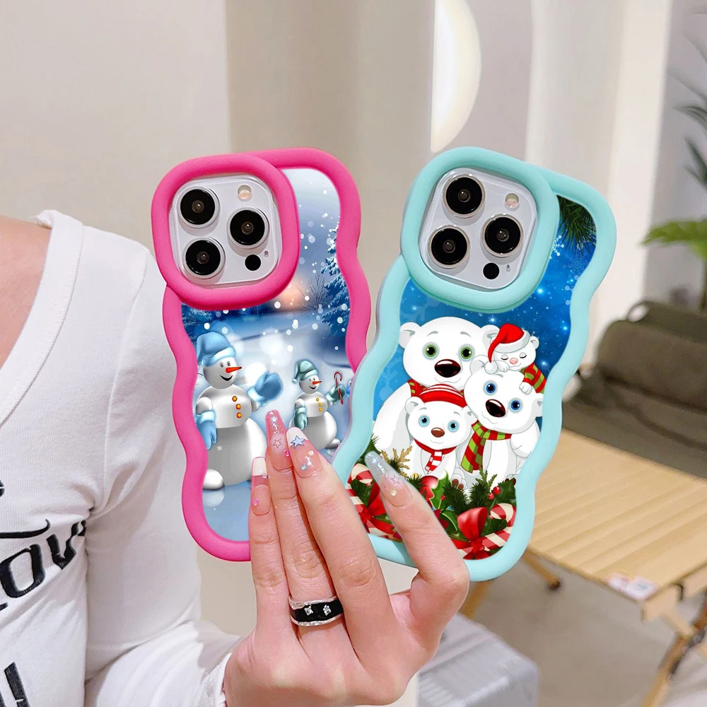 Samsung A16 5G A23 A13 A53 A04S M23 F23 5G Soft Phone Case Macaron Big wave Cover SS197 Happy New Year Merry Christmas snowman