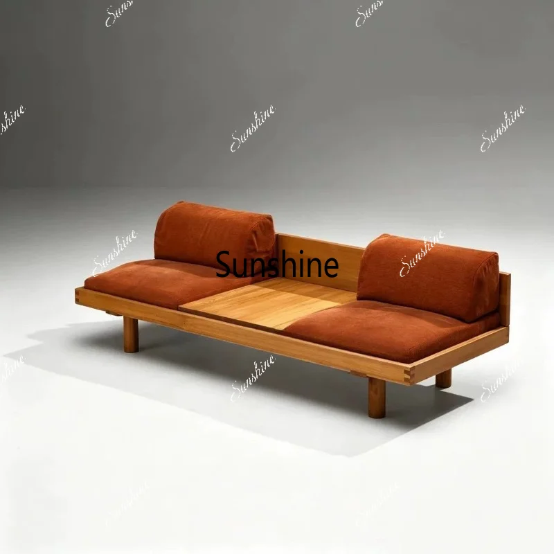 Nordic medieval style solid wood design straight row fabric sofa hotel bed and breakfast furniture