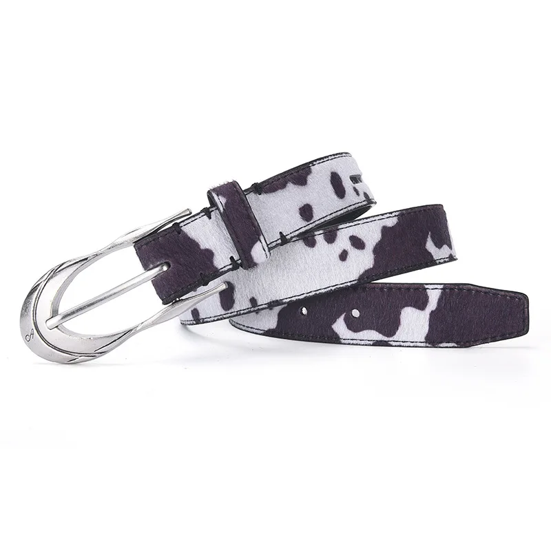 Vintage Cow Pattern Horse Hair Belt for Women Fashion Personality Jeans Accessories Gothic Style New Versatile Belt
