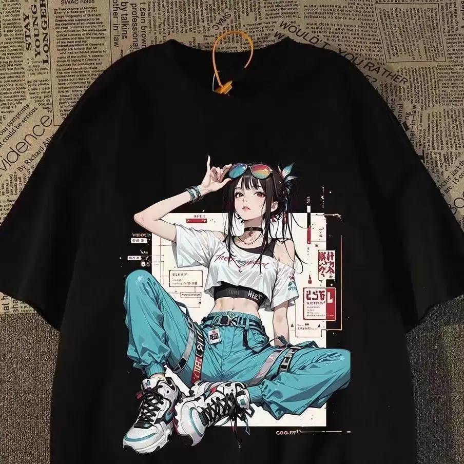 

Funny TShirt Women Cartoon Girl Printed Short-sleeved T-shirt Men Round Neck Casual Loose Y2k Top Women Clothes Gothic