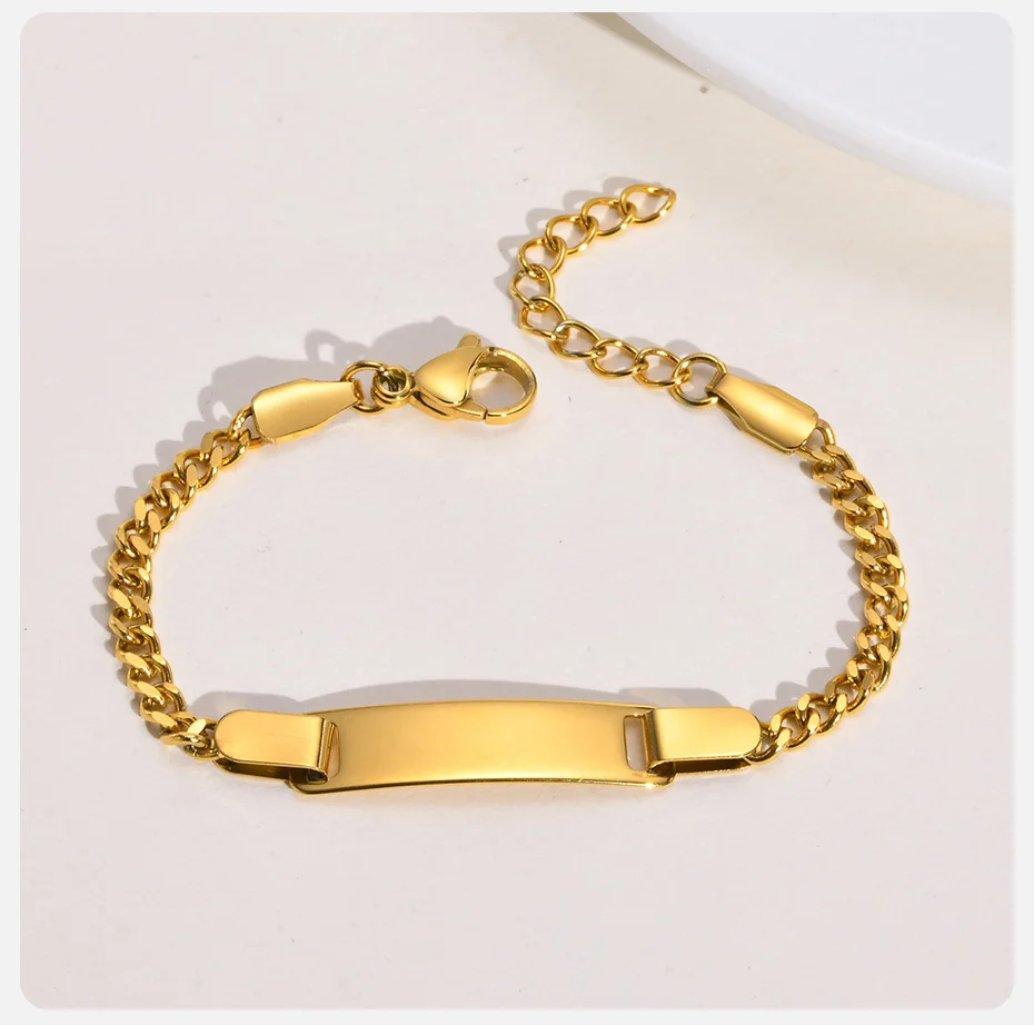 Vnox Free Customize Personalize Your Son Daughter\'s Name Bar ID Bracelets,Anti Allergy Stainless Steel Birthday Gift