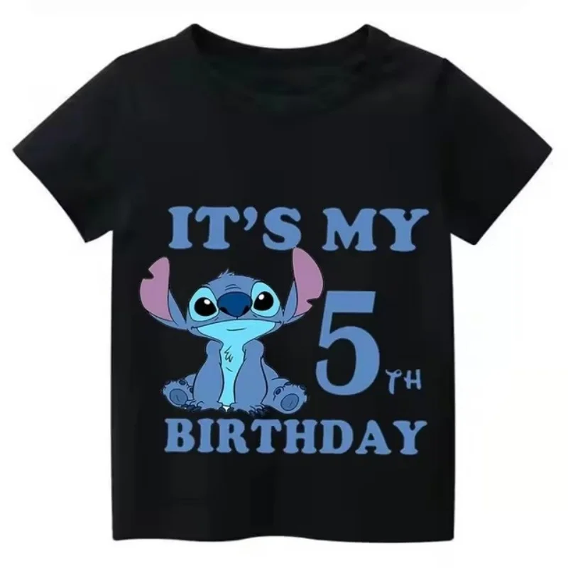 Stitch printed children's clothing, this is my 1 2 3 4 5 6 7 8 9th birthday boy and girl T-shirt cute baby T-shirt