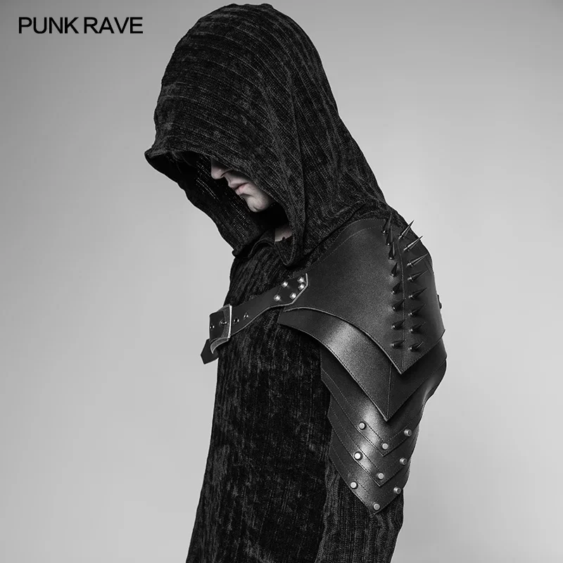 PUNK RAVE Men\'s Punk Cosplay Pirate Palace PU Leather Gothic Cone Nail Fitted Version Armor with Retro Hit Nails Accessories