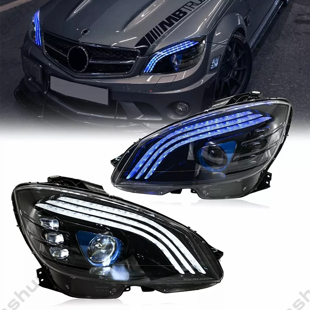 Pair LED Headlights For 2007 - 2010 Benz W204 C180 C200 C63 C250 C280 C300 AMG Headlight Front Lights Turn Signal DRL Head Lamp