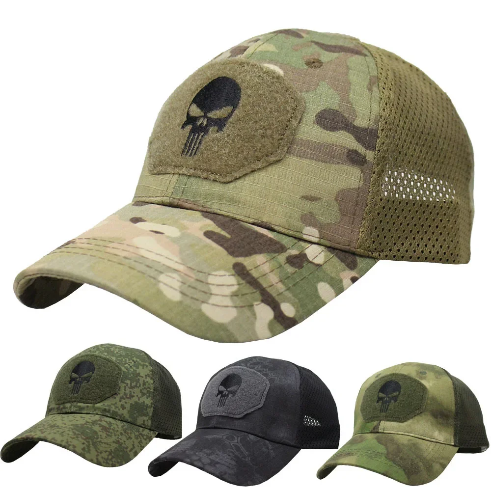 Kamuflażowa czapka z daszkiem Siatkowa oddychająca czapka taktyczna sił specjalnych Camo Hat Czaszka Duck Visor Hat