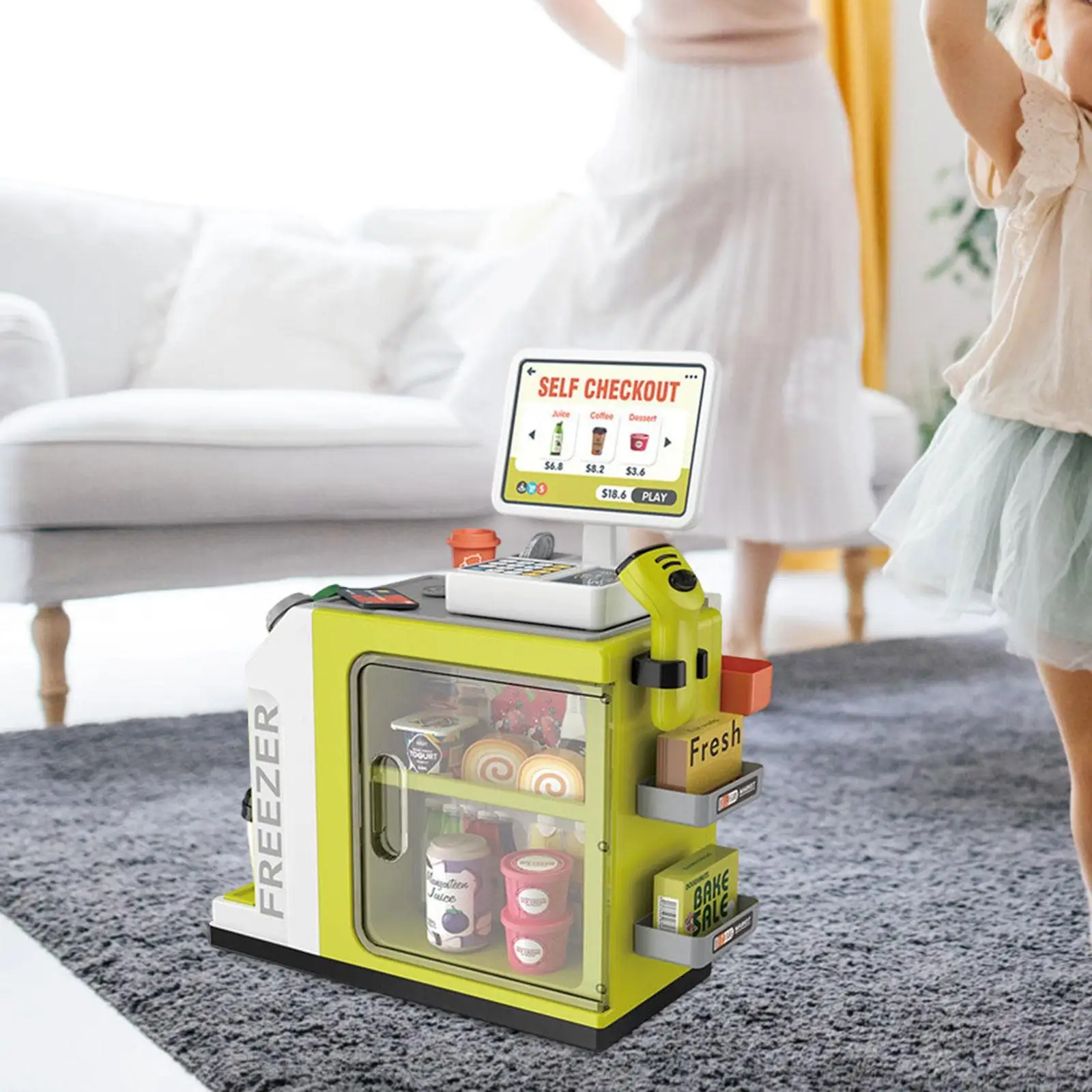 Cash Register Playset for Kids Role Play Game Grocery Toy Simulation Checkout Counter Toys for Kids Girls Boys Birthday Gift