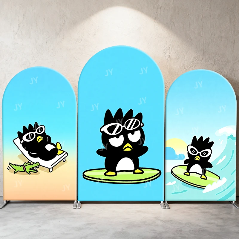 

Badtz-Maru Summer Surf & Beach Theme Arch Backdrop Cover Cute Cartoon Scene For Kids Birthday Baby Shower Photo Booth Decor