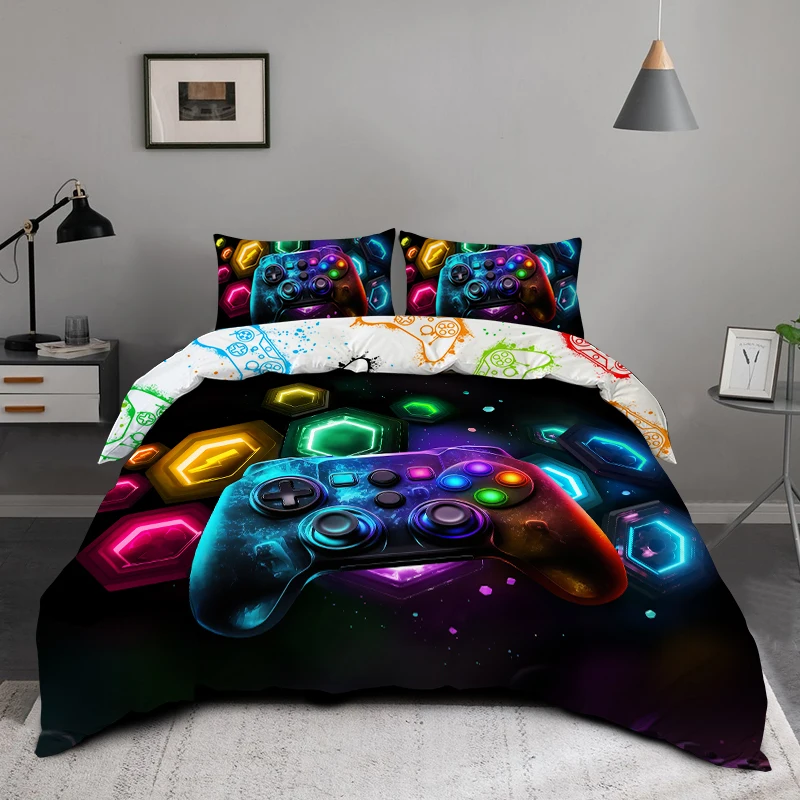 3PC Space Fragment Game Console Cover 1Duvet cover 2Pillowcases 100% Skin Friendly Polyester Comfortable Bedding No Padding