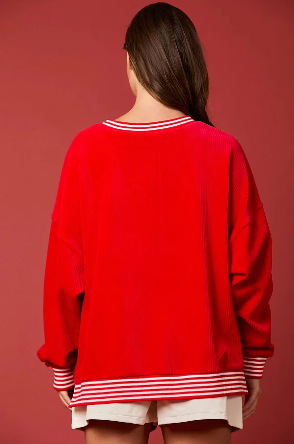 Fashion Christmas Sweatshirt Women Autumn Loose Casual Long Sleeved O-neck Spliced ​​striped Sequins Cartoon Side Split Pullover