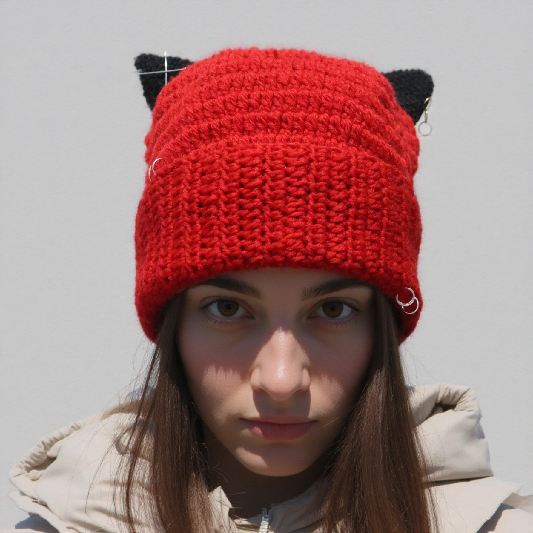 カップルハット-クロシェホーンビーニー、ヘビーメタルロックグランジハット、y2kパンクウィンターニットキャップ、女性用オルタナティブファッション