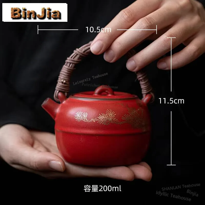 200ml Hawthorn Red Handmade Teapot Warmer Set Household Alcohol Candle Tea Heater Creative Tea Stove Kettle Stand Cafes Craft