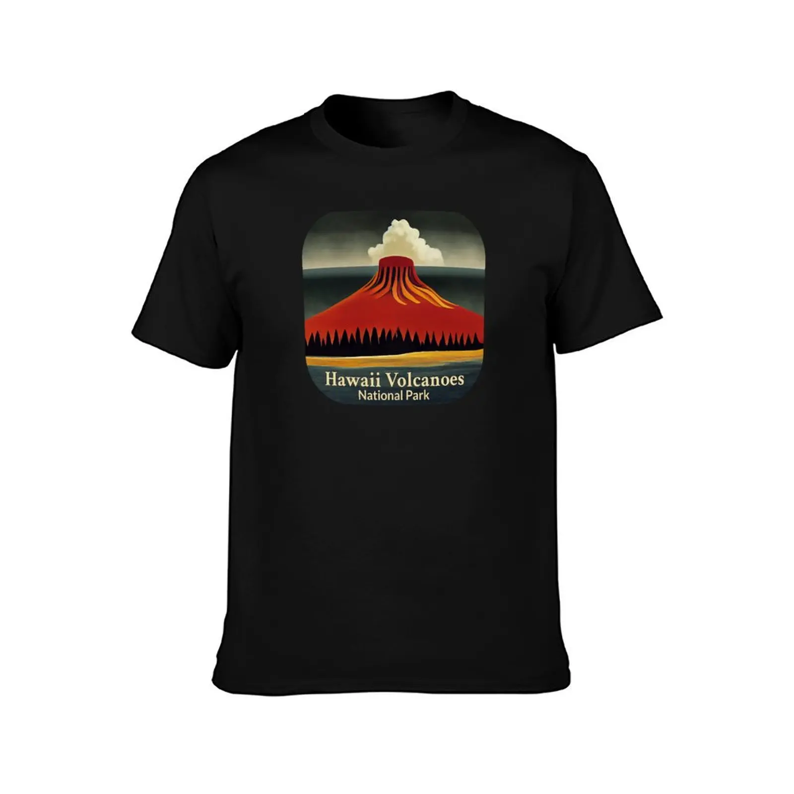 Hawaii Volcanoes National Park Poster Art Design Illustration T-Shirt Basic Solid Tee for Daily Use T-Shirt