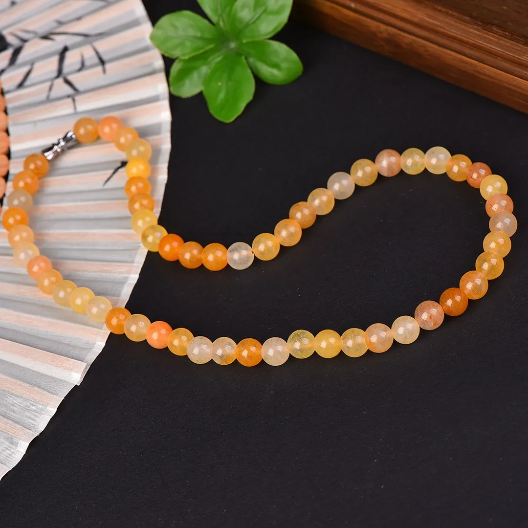 

Chicken oil yellow gold silk jade round beads jade multi-colored high-end women's collarbone chain versatile
