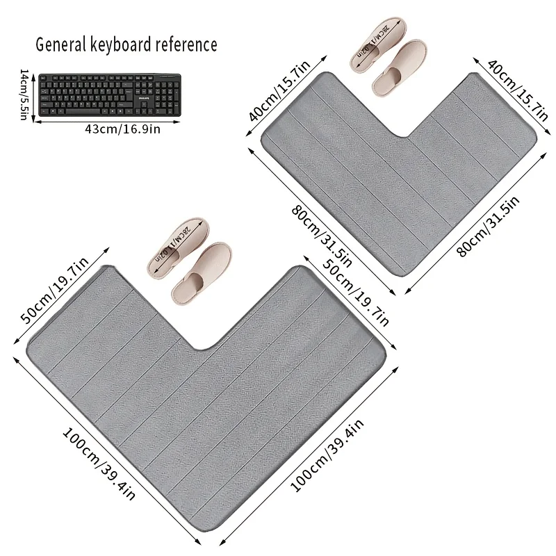 L-Shaped Bath Mat Coral Fleece Absorbent Foot Mat Solid Color Shower Room Door Non-slip Floor Mat Thick Toilet Mat Entrance Mat