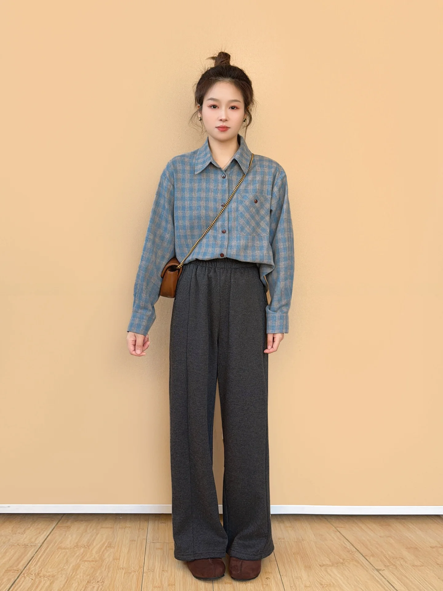 

Thiened Long Sve Flannel irt, женский корейский теплый топ в клетку в стиле ретро, зимняя одежда из смеси хлопка из полиэстера