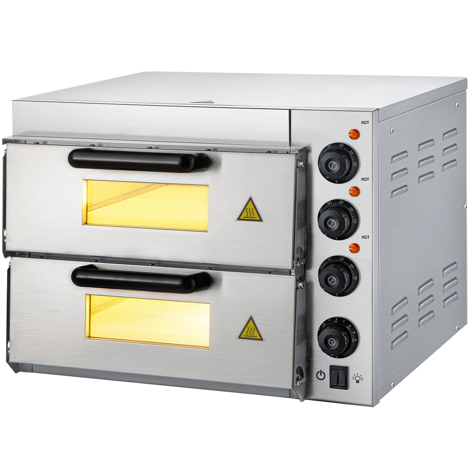 SucceBuy Encimera de horno de pizza comercial, capa de doble cubierta de 14", horno de pizza eléctrico de acero inoxidable de 110 V 1950 W