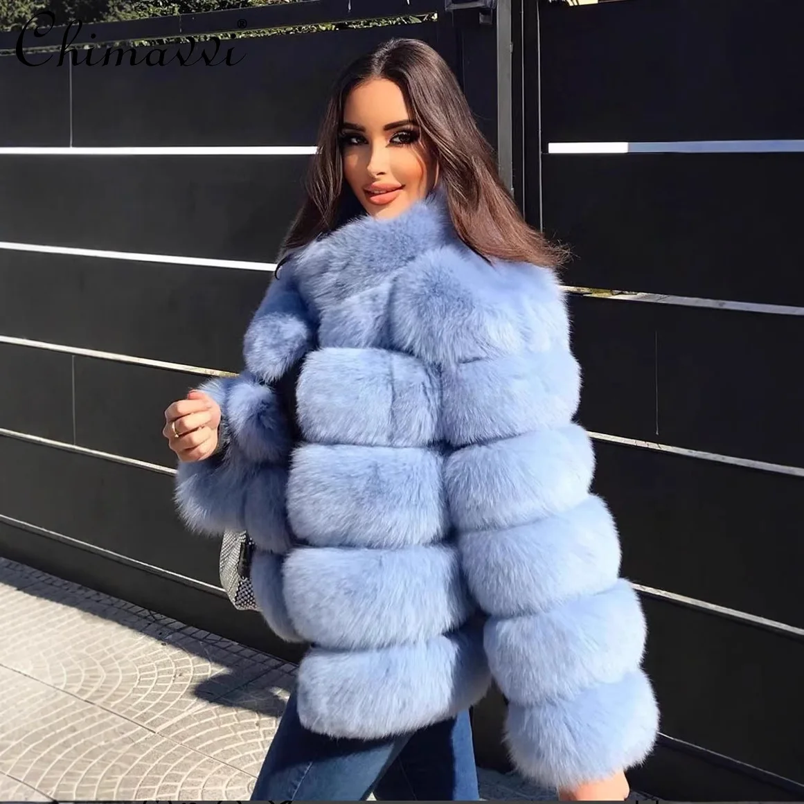 

Korean Style Elegant Fashion Socialite Winter Faux Fur Coat Stand Collar Casual Versatile Thick Warm Faux Fox Fur Jackets Women